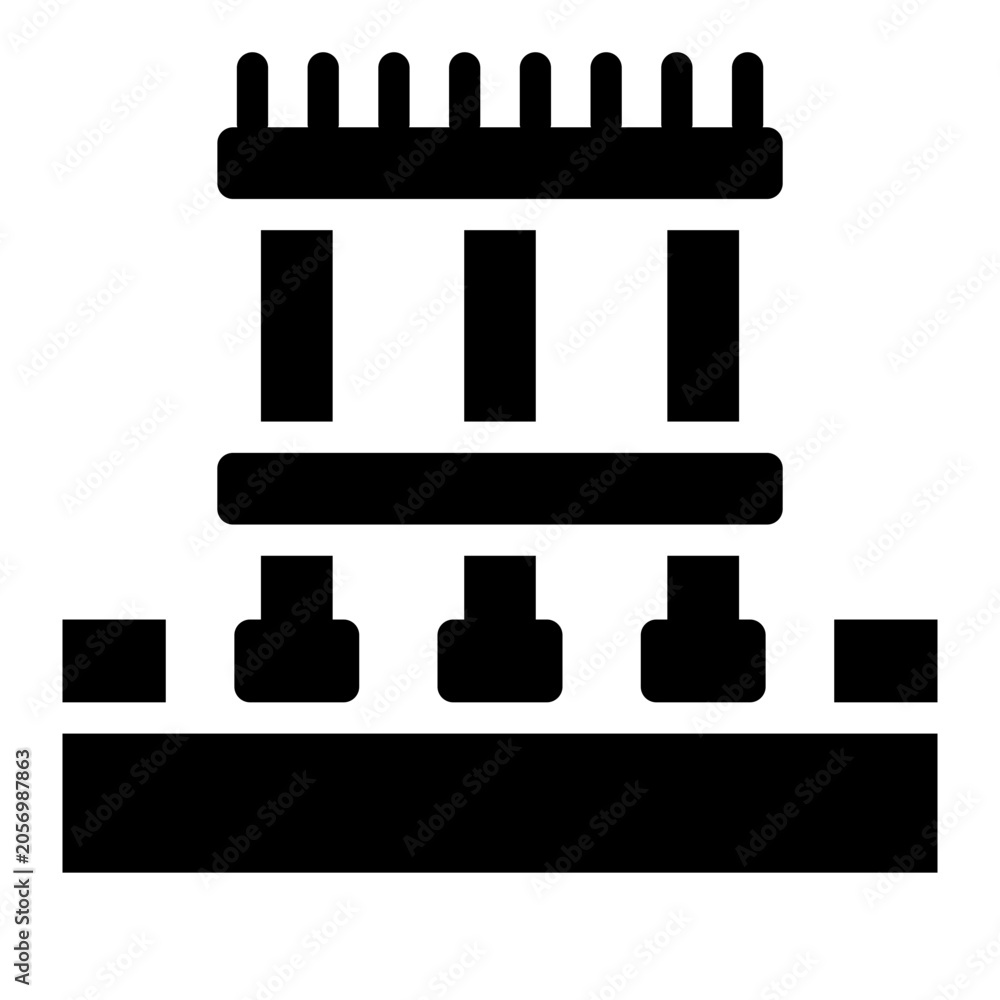 Naklejka premium foundation glyph icon. layered base structure with column stub showing footing and ground level. used to represent building foundation system. structural engineering and civil construction