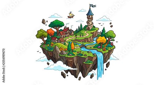 Obraz na plátně Fantasy castle on a cliffside island.