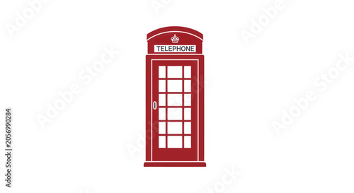 A classic red British telephone booth isolated on a clean white background.