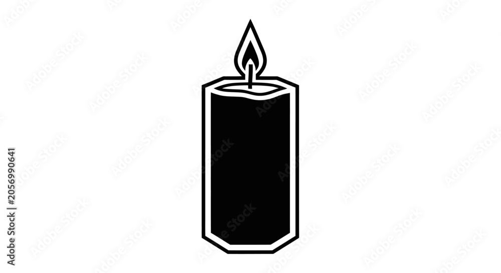Obraz premium Burning candle icon in black and white silhouette style isolated on white background