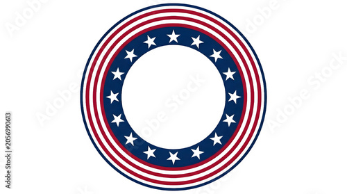 Patriotic american flag colors circular frame with stars isolated on transparent background