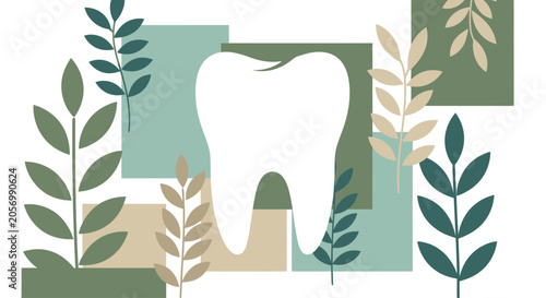 Fotografie Tooth and leaves on abstract background representing natural dental health