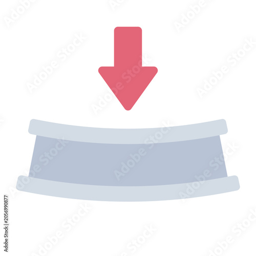 deflection beam flat icon. horizontal beam bending downward under load shown with arrow. used to illustrate structural stress and deformation. structural engineering and civil construction