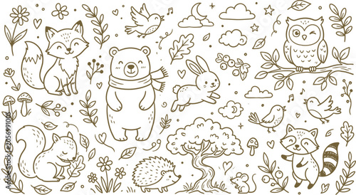 Fotografia Whimsical forest friends silhouette illustration