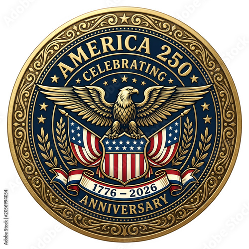 America 250th anniversary coin isolated on transparent background