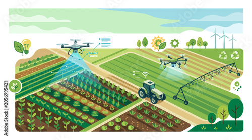 Smart farming with drones and tractors using modern technology for sustainable agriculture