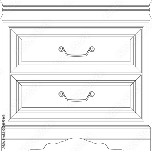 Foto Technical line art of a traditional two-drawer chest or nightstand in front elevation view