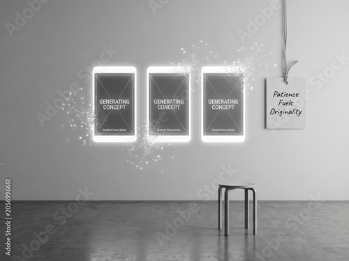 AI Overreliance Concept Displayed on Modern Screens in Gallery