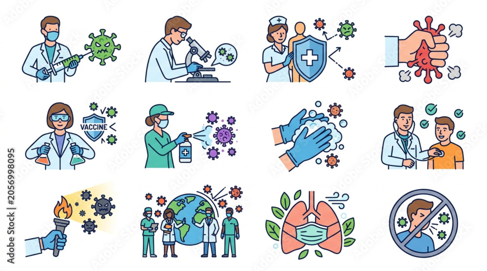 Fototapeta premium Medical professionals fighting virus with science and protection.