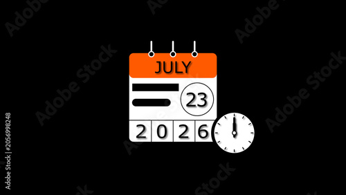 July month 23 date calendar illustration. 2026 calendar and creating a stunning illustration. 4k illustration.