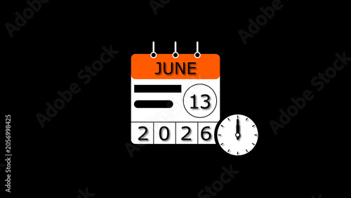 June month 13 date calendar illustration. 2026 calendar and creating a stunning illustration. 4k illustration.