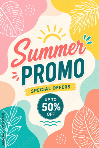 Summer Promo Vector Illustration Banner with Tropical Leaves Design