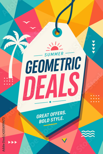 Summer sale vector illustration with colorful geometric background
