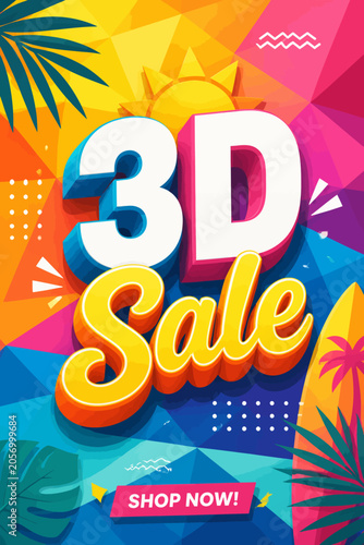 Colorful 3D Sale Summer Promotion Vector Illustration Poster