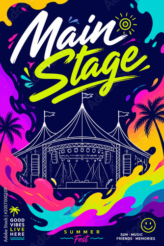 Colorful Summer Music Festival Main Stage Vector Illustration Poster
