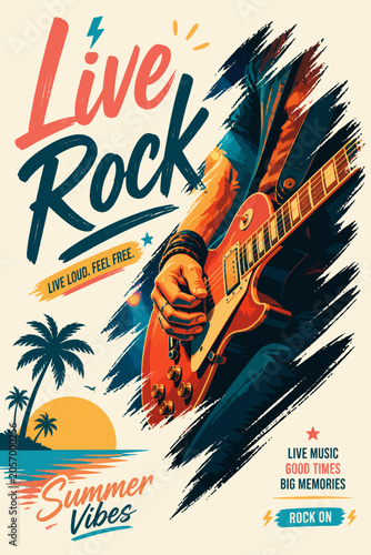 Retro Rock Music Summer Concert Poster Vector Illustration Design