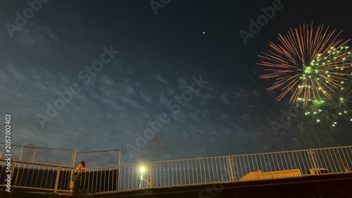 Summer Fireworks Bursting Over Tokyo Night Sky