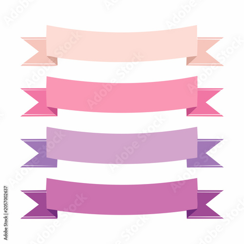 Four colorful ribbons are arranged vertically on a white background with pink purple hues.