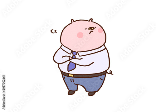 Schilderij op canvas Pig in a suit crossing its arms and looking away stubbornly, pigheaded idiom or