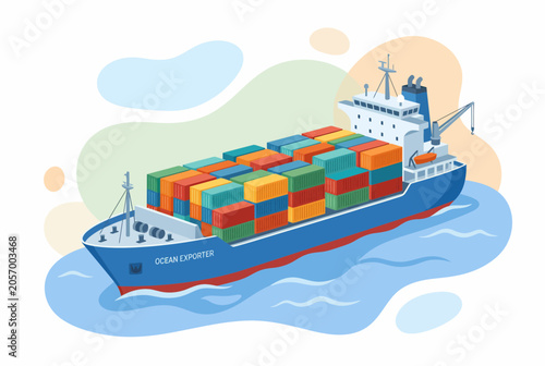 Cargo Ship with Shipping Containers for Ocean Logistics and Trade