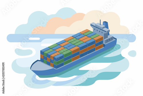 Isometric Container Ship for Global Logistics and Shipping