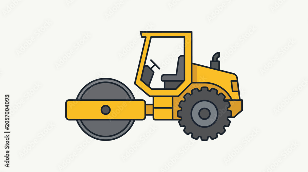 Fototapeta premium Heavy duty road roller machine vector icon for construction paving