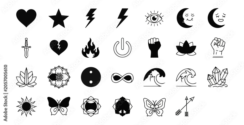 Fototapeta premium Abstract icon set on dark background symbol collection
