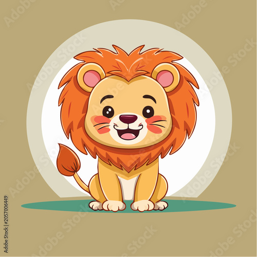 Cute Cartoon Lion Cub Smiling with an Orange Mane