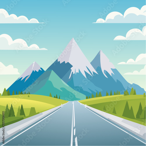 Asphalt road leading towards majestic snowy mountain range