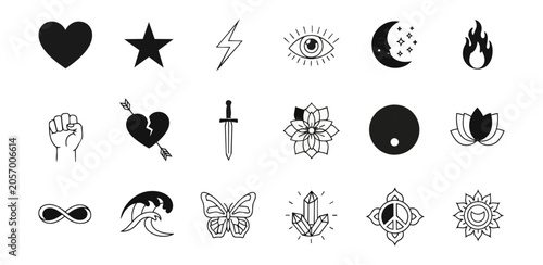 Symbolic icons collection black and white graphic elements