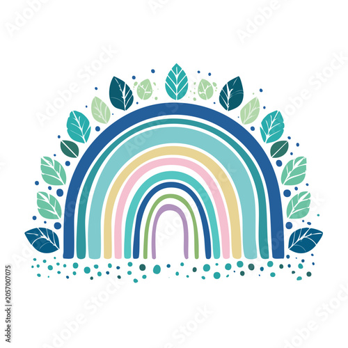 Flat design rainbow arch with leaves