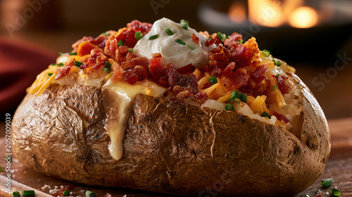 loaded baked potato with melting butter and toppings