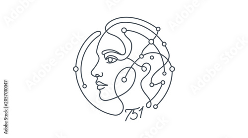 Artificial intelligence facial recognition icon with connected nodes.