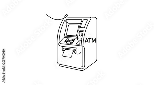 Automated teller machine ATM line art drawing.