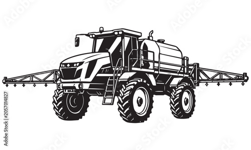 Tableau sur toile Sprayer tractor silhouette, crop protection farming vehicle, vector isolated on