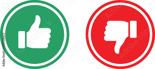 Fotografie Green thumbs up and red thumbs down icon set for like and dislike feedback signs