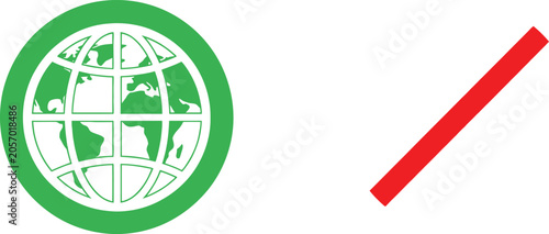 Schilderij op canvas Green world globe icon with a red diagonal line slash mark