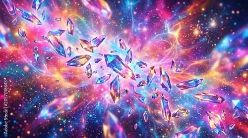 Abstract Floating Crystals in Vibrant Space Nebula