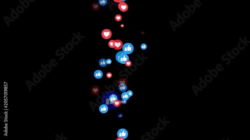 Floating love reactions for social media live streaming on black background, Floating animation of a love emoji icon for social media, 
emoji social media Live streaming style animated icon explosion.