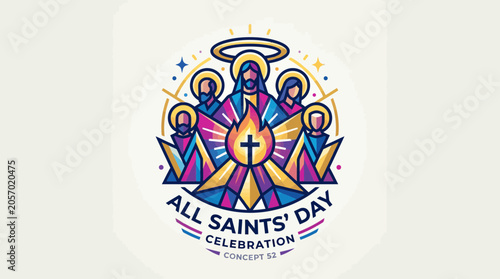 Fotografie All Saints Day Celebration Vector Illustration with Jesus and Saints