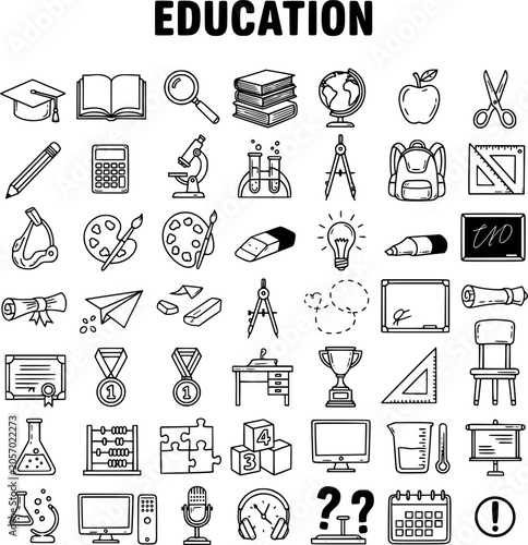 Billede på lærred Hand-drawn doodle education icons set
