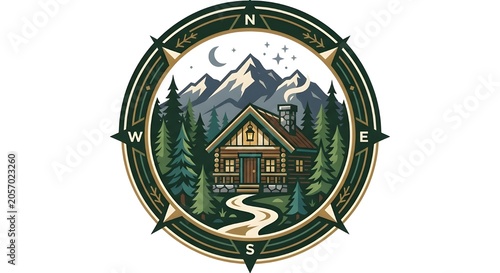 Luxury Wooden Cabin Wilderness Camping Logo Vector