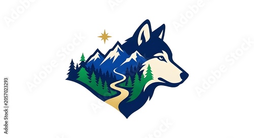 Modern Majestic Wolf Head Outdoor Adventure Logo Vector