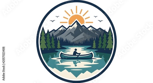 Modern Canoe Wilderness Lake Expedition Logo Vector