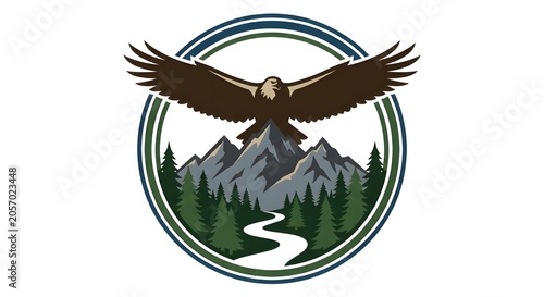 Premium Soaring Eagle Mountain Wilderness Adventure Badge Vector