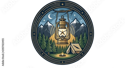 Elegant Vintage Lantern Forest Camping Logo Vector