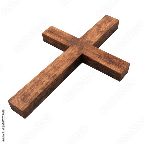 Angled view of a rustic wooden cross as transparent object