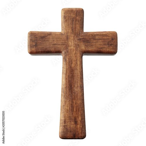 Rustic textured wooden cross as isolated element