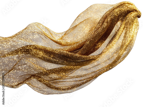 Flowing wave of gold glitter particles on transparent background