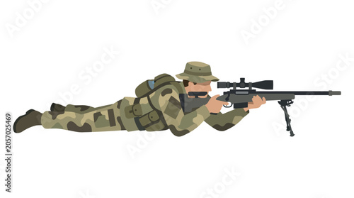 Vászonkép Soldier in camouflage aiming rifle.